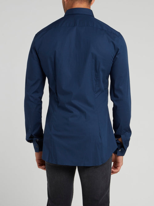 Navy Embroidered Long Sleeve Shirt