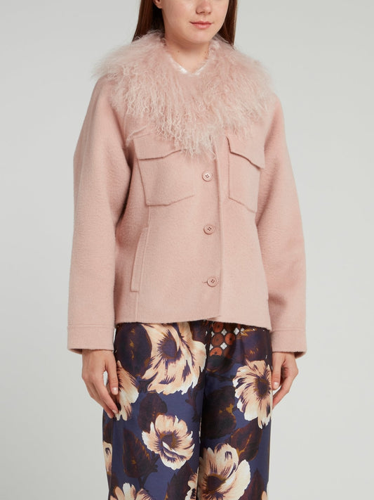 Pink Fur Neck Wool Jacket