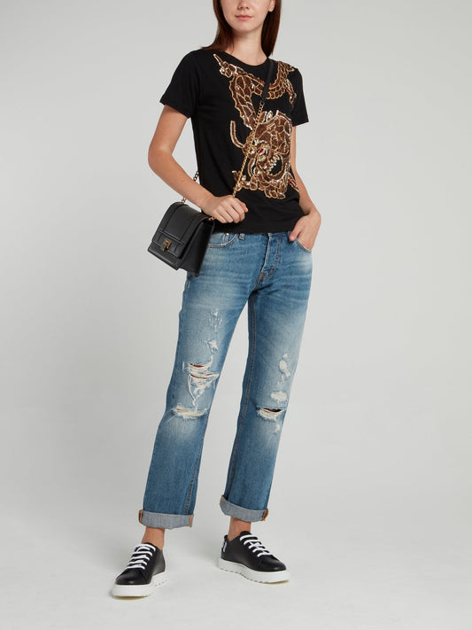 Black Sequin Dragon T-Shirt