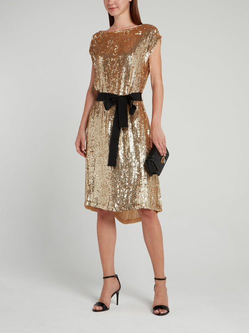 Gold Sequin Bateau Midi Dress