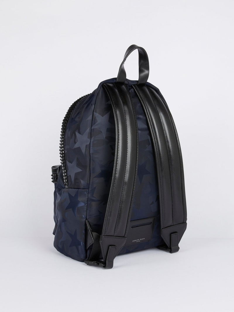 Navy Star Print Embellished Backpack