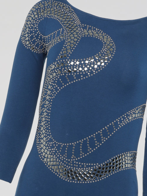 Blue Serpent Embellished Bodycon Dress