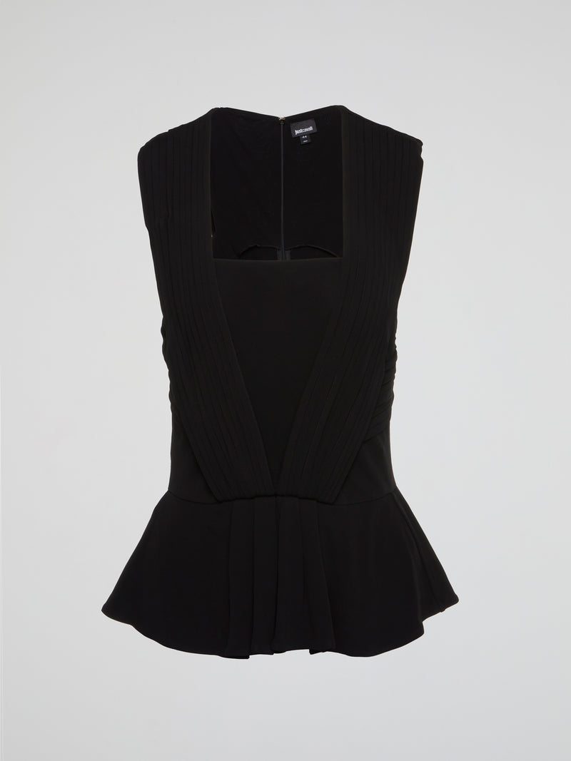 Black Sculpt Pleated Peplum Top