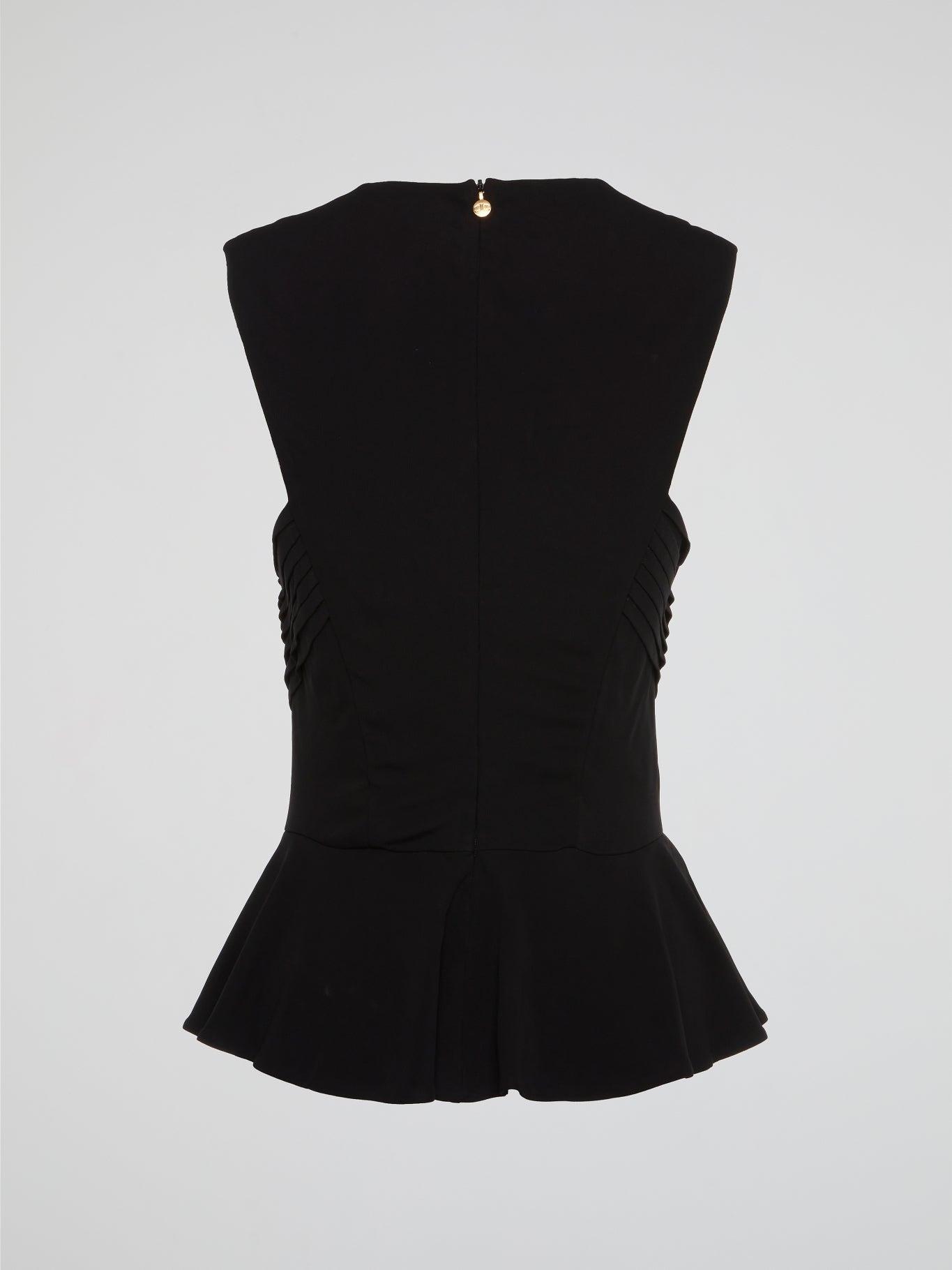 Black Sculpt Pleated Peplum Top