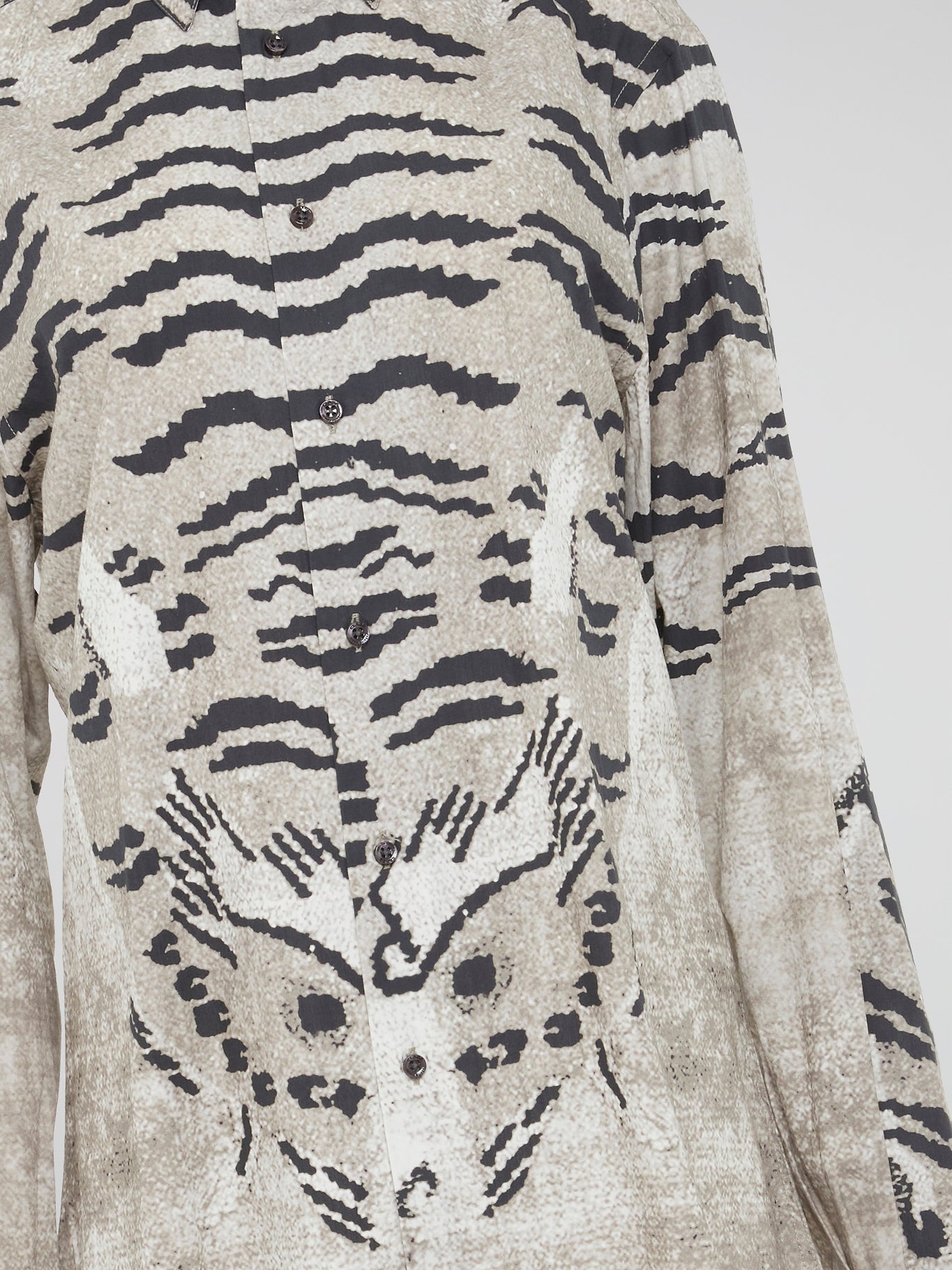 White Tiger Print Button-Up Shirt