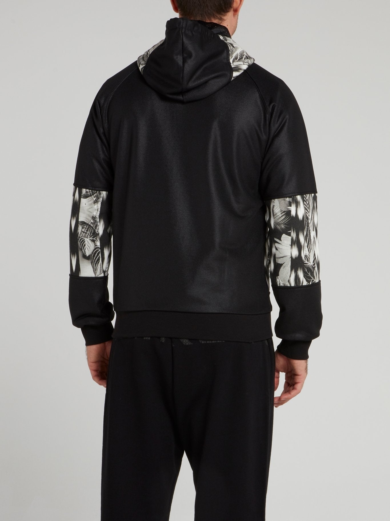 Black Floral Panel Hooded Sweatshirt