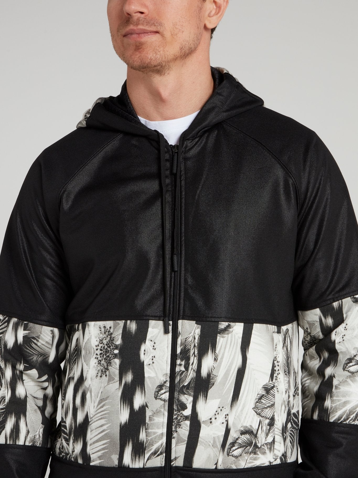 Black Floral Panel Hooded Sweatshirt