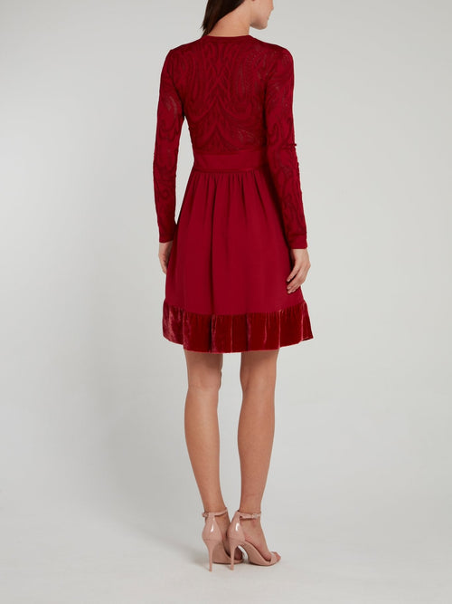 Burgundy Velvet Hem Keyhole Dress