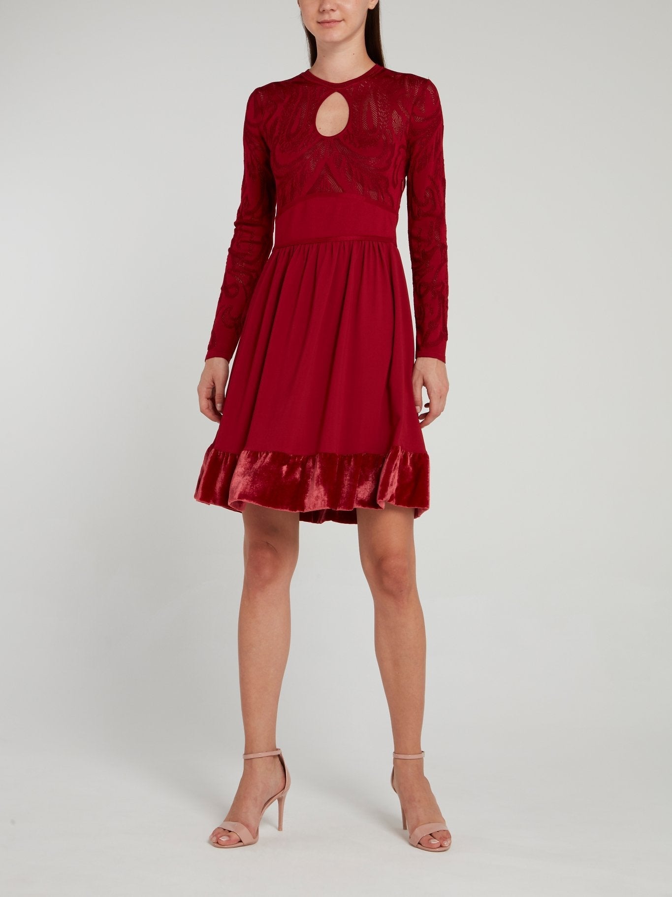 Burgundy Velvet Hem Keyhole Dress