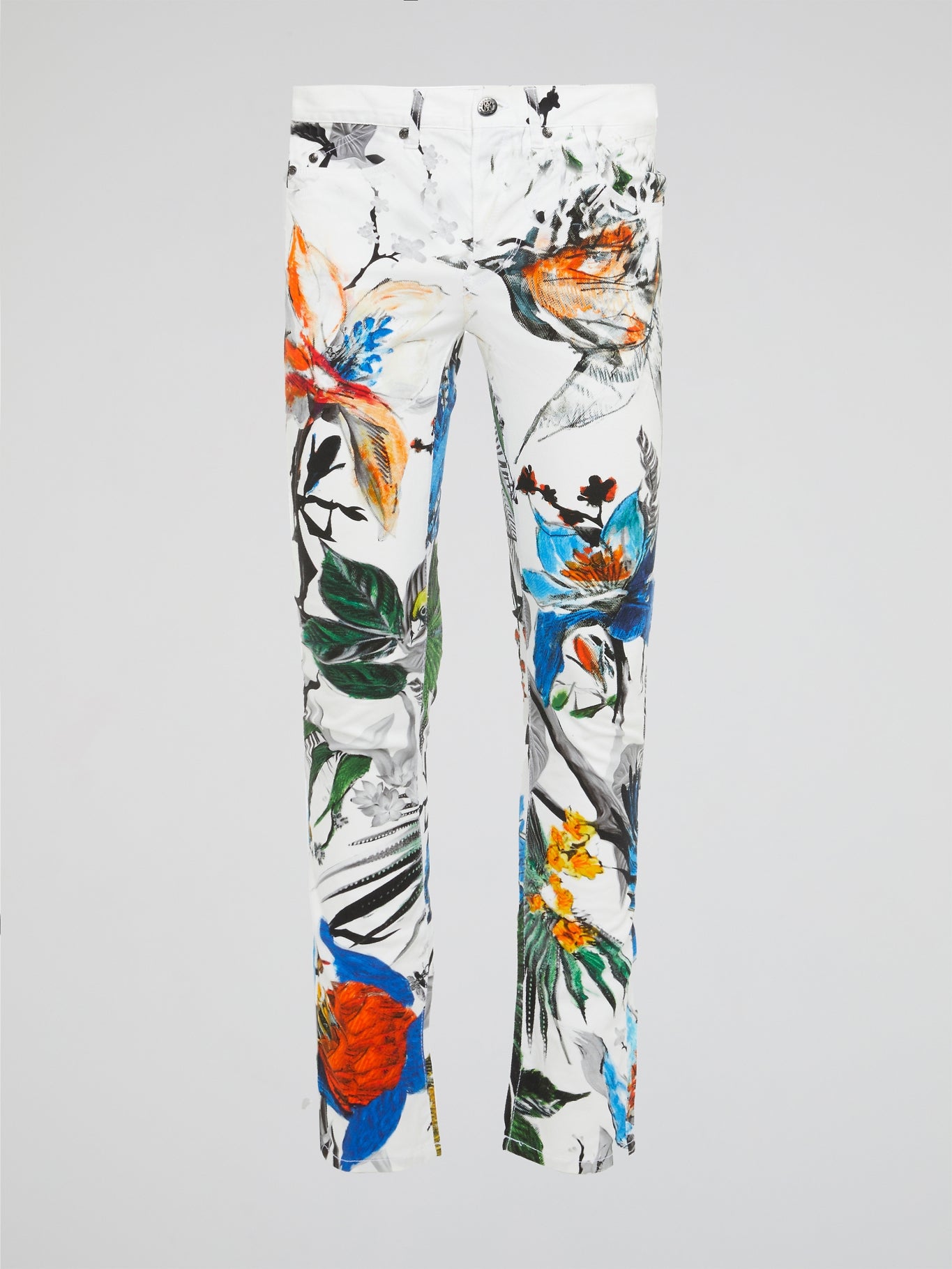 Unleash your inner fashionista with these stunning Floral Print Slim Fit Pants by Roberto Cavalli. Embrace your individuality and make a bold statement wherever you go with these eye-catching trousers that effortlessly blend style and comfort. Perfect for channeling your inner confidence and turning heads, these pants are a definite must-have for your wardrobe.