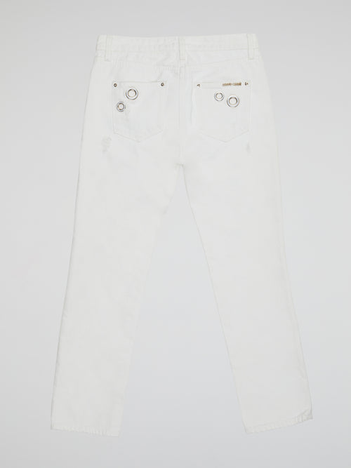 Elevate your denim game with these stunning White Embellished Denim Jeans by Roberto Cavalli. Featuring intricate beadwork and shimmering embellishments, these jeans are truly a work of art. Stand out from the crowd and make a statement with these one-of-a-kind, luxurious jeans.