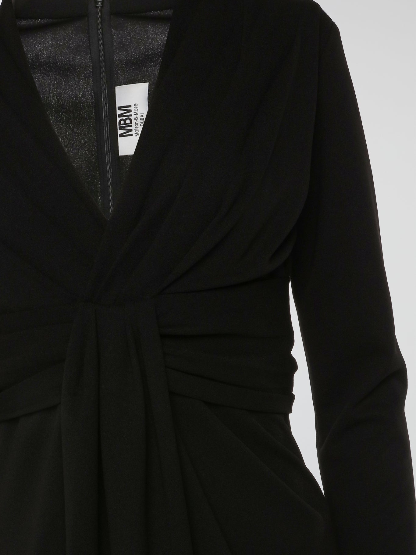 Black Long Sleeve V-Neck Evening Dress