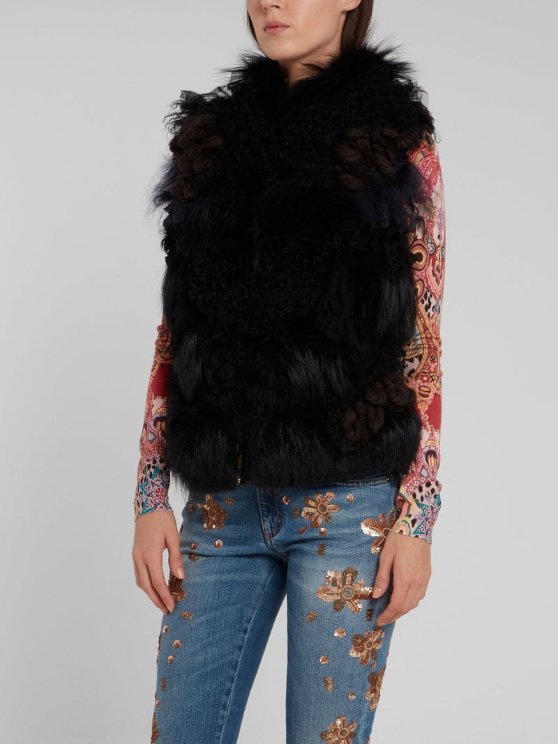 Black Fur Front Gilet