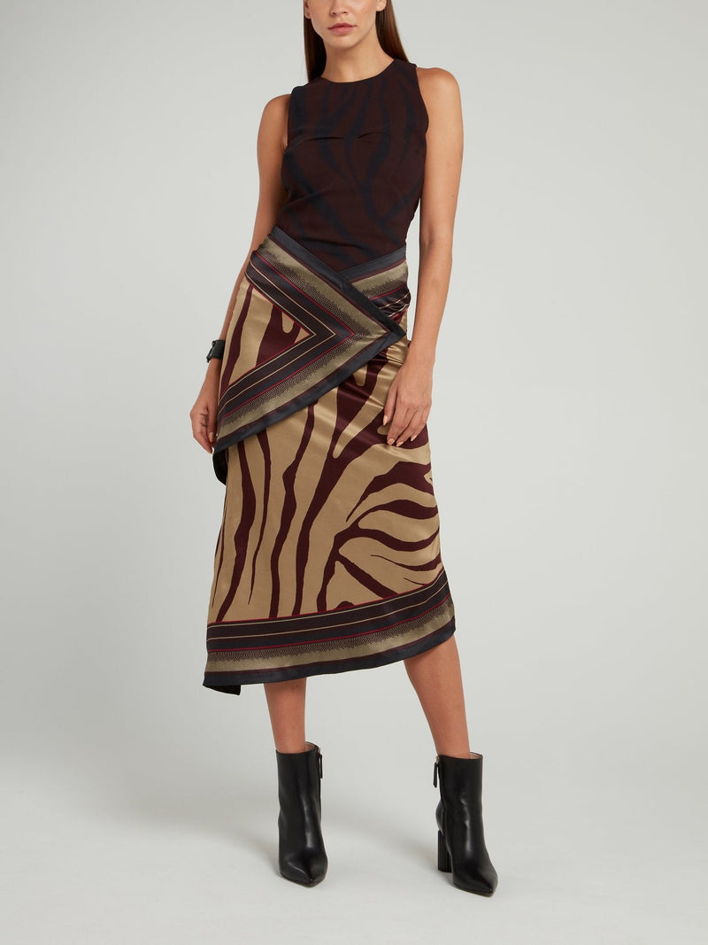 Black Zebra Effect Wrap Dress