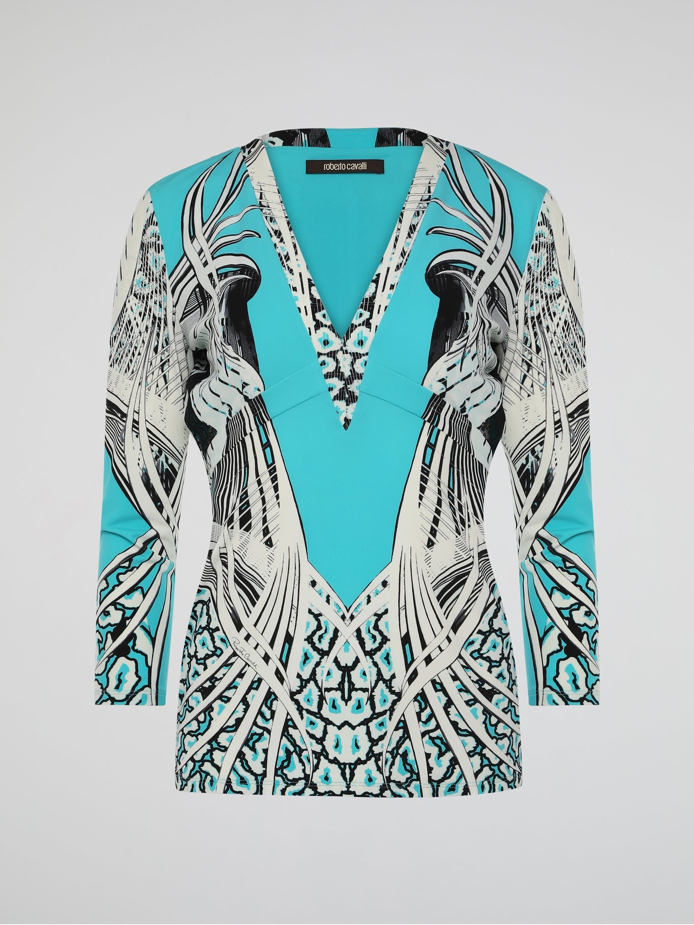 Elevate your wardrobe with the exquisite Printed V-Neck Top by Roberto Cavalli. Inspired by the allure of nature, this captivating piece exudes a stunning blend of vibrant colors and intricate patterns. Crafted from luxurious materials, its flattering V-neckline and tailored silhouette add a touch of sophistication to any ensemble, making it the perfect choice for both day-to-night occasions.