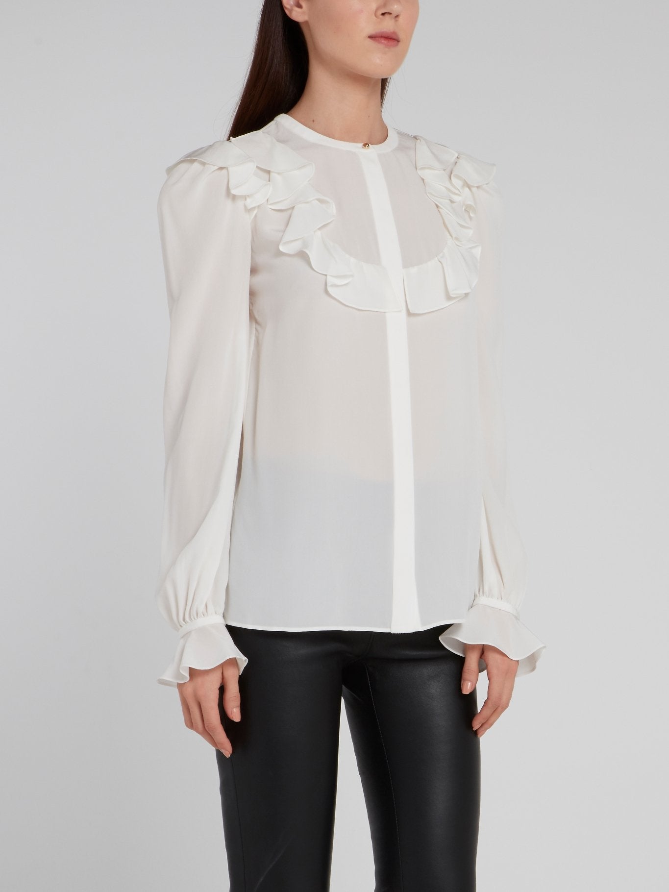 White Cascade Crewneck Blouse