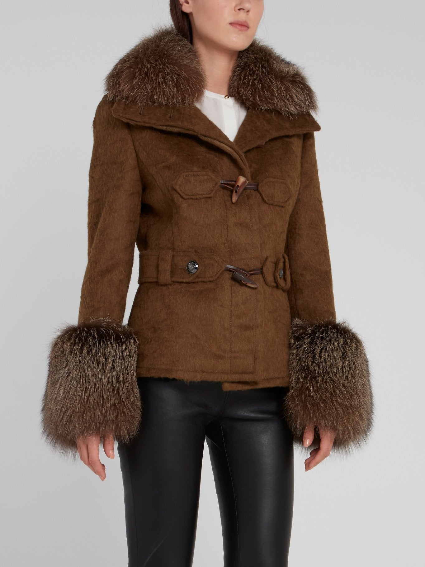 Brown Fur Panel Coat