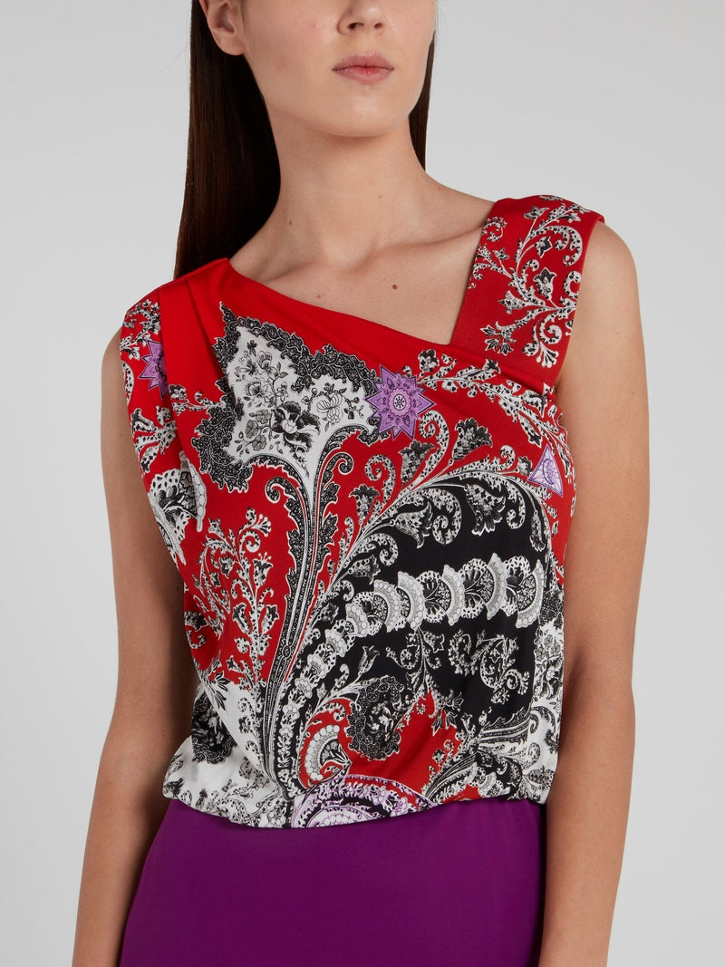 Asymmetric Paisley Print Mini Dress