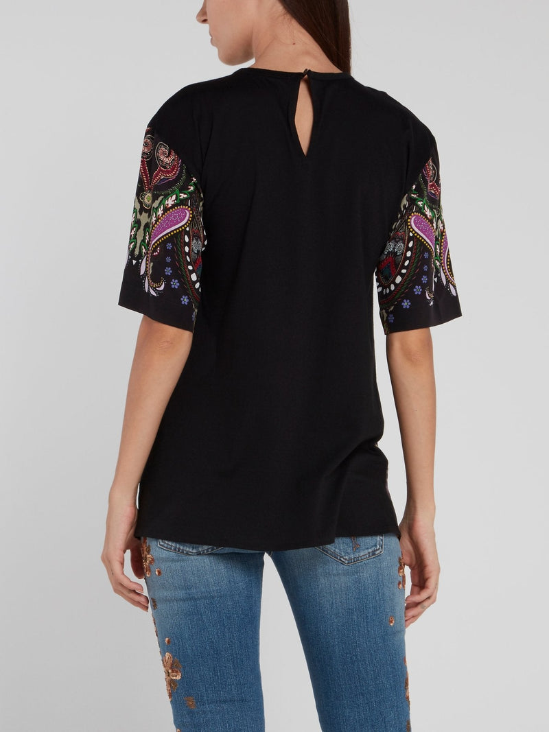 Baroque Print Back Keyhole Shirt