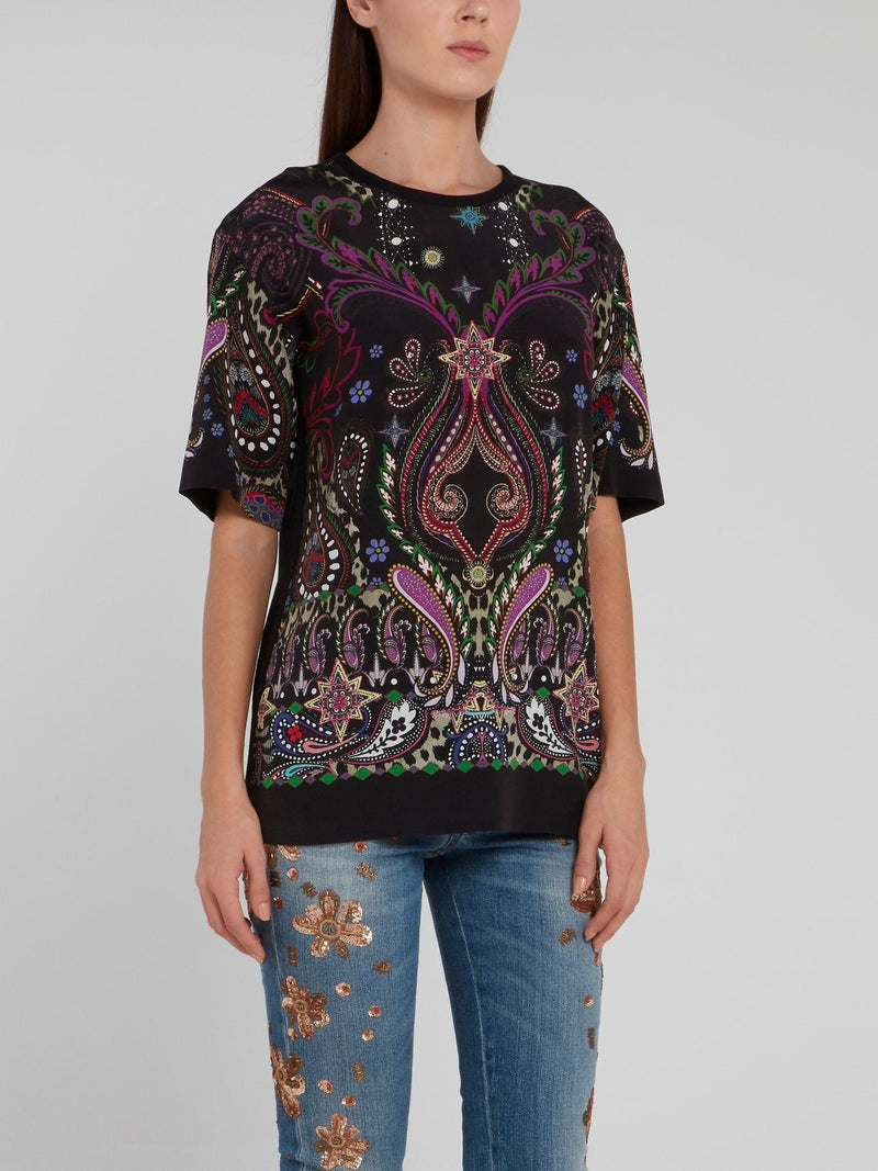 Baroque Print Back Keyhole Shirt