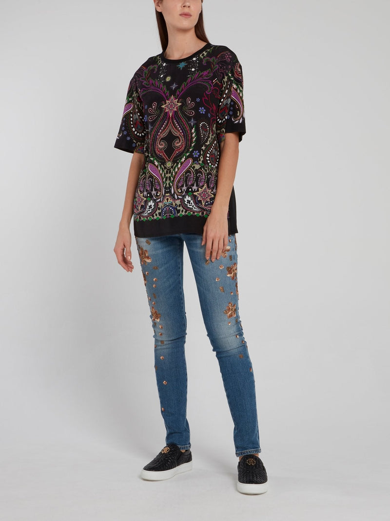 Baroque Print Back Keyhole Shirt