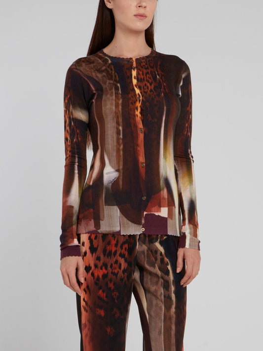 Abstract Print Crewneck Cardigan