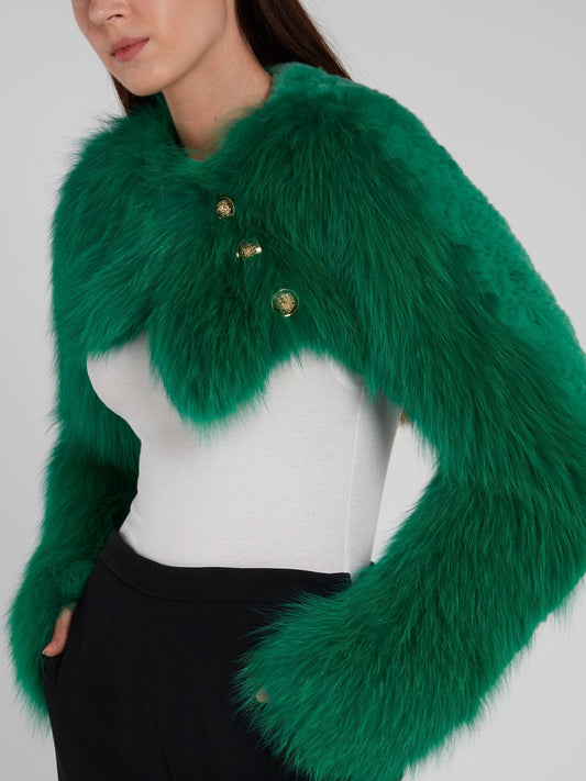 Green Embellished Fur Stole