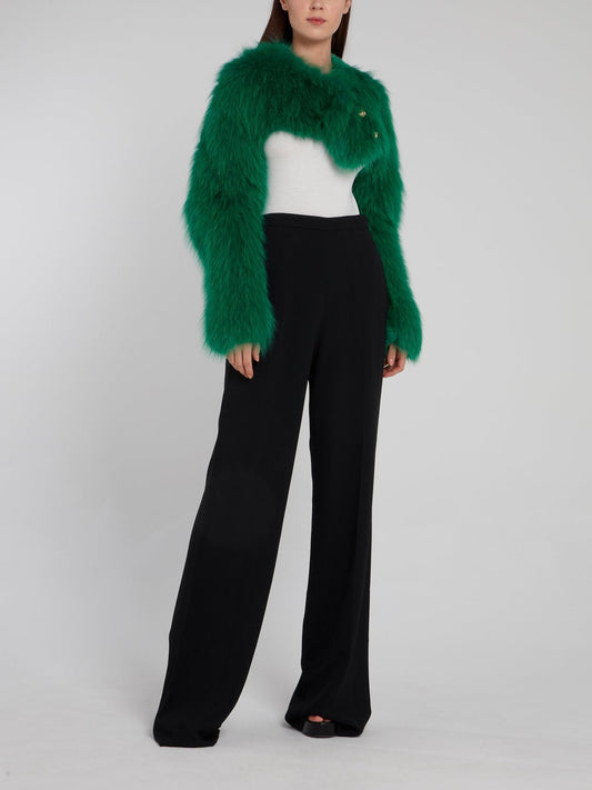 Green Embellished Fur Stole