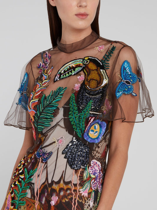 Jungle Embroidered Overlay Dress