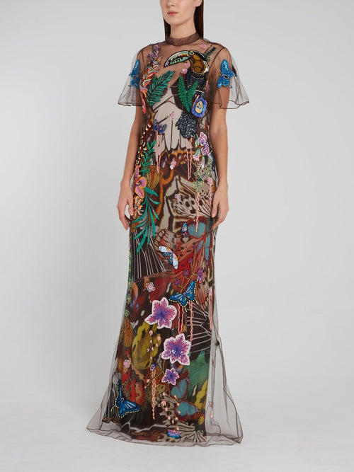 Jungle Embroidered Overlay Dress