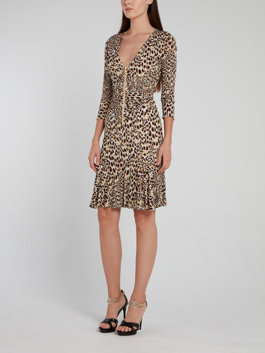 Leopard Effect Pleated Hem Dress