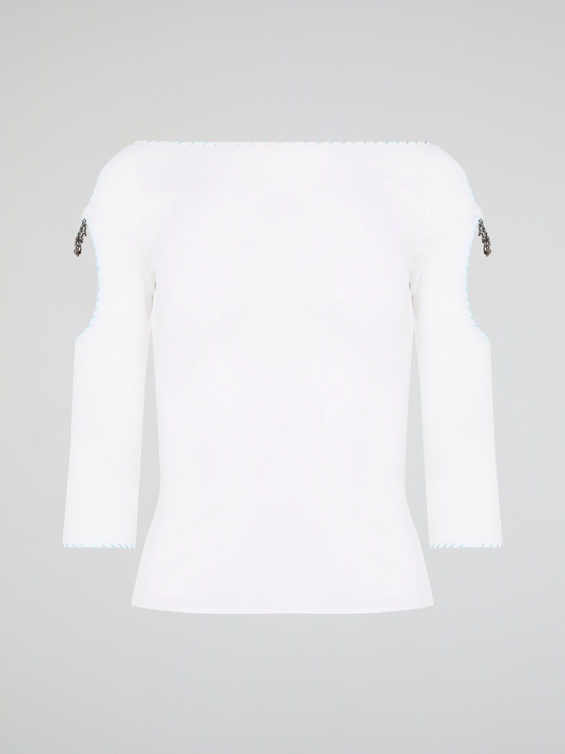 Elevate your everyday wardrobe with this stunning White Cut Out Top from Roberto Cavalli. Crafted from luxurious, high-quality materials, this top features intricate cut out detailing that adds a touch of edge and sophistication to any outfit. Perfect for day or night, this versatile piece is a must-have addition to your fashion collection.