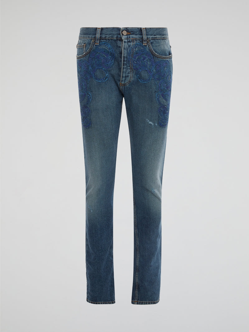 Step out in style and make a statement with these beautifully crafted Embroidered Skinny Jeans by Roberto Cavalli. The intricate embroidery detail adds a touch of elegance to these must-have denim. Elevate your denim game and turn heads wherever you go in these fabulous designer jeans.