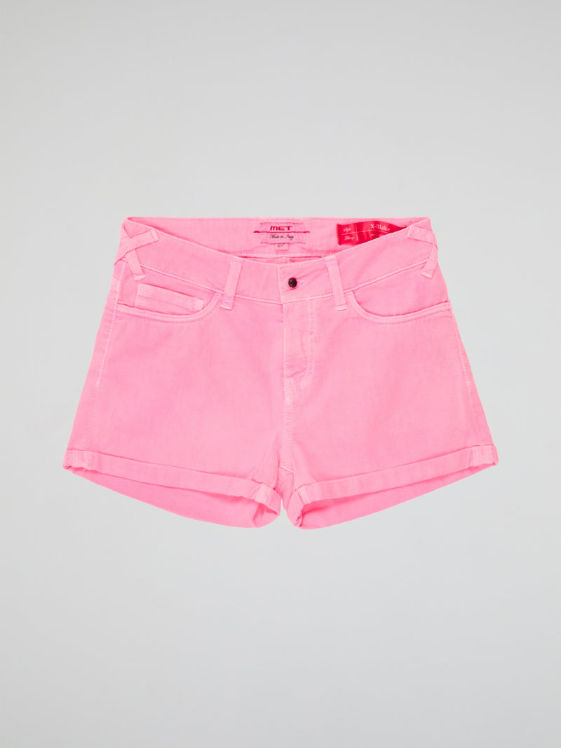 Rock the perfect blend of feminine and edgy with our Pink Denim Shorts by Met Injeans. Made from high-quality denim, these shorts feature a flattering high-rise waist and a trendy raw hem detail. Whether you're heading to a festival or a casual day out in the city, these shorts will elevate your style game effortlessly.