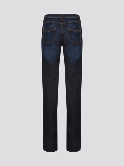 Step into the epitome of casual-chic with these Navy Stonewashed Straight Cut Jeans from Roberto Cavalli. Crafted from premium denim, these jeans feature a relaxed fit and a trendy stonewashed finish for that effortlessly cool look. Pair them with a crisp white shirt and sneakers for a weekend-ready ensemble that exudes style and comfort.