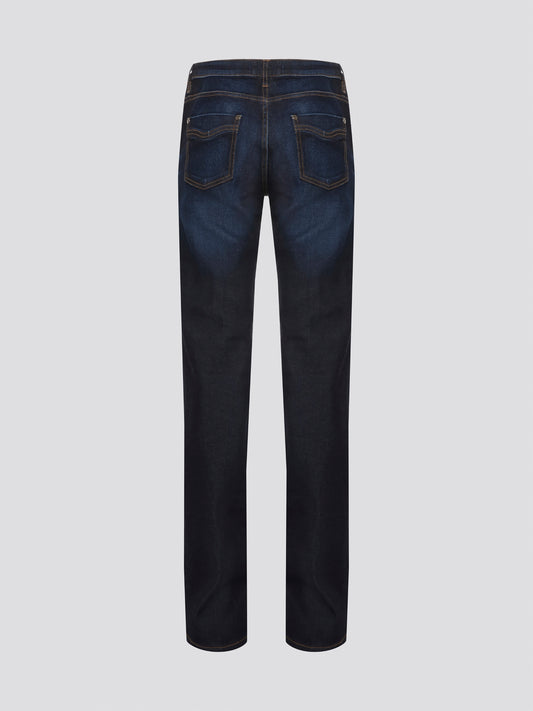 Step into the epitome of casual-chic with these Navy Stonewashed Straight Cut Jeans from Roberto Cavalli. Crafted from premium denim, these jeans feature a relaxed fit and a trendy stonewashed finish for that effortlessly cool look. Pair them with a crisp white shirt and sneakers for a weekend-ready ensemble that exudes style and comfort.