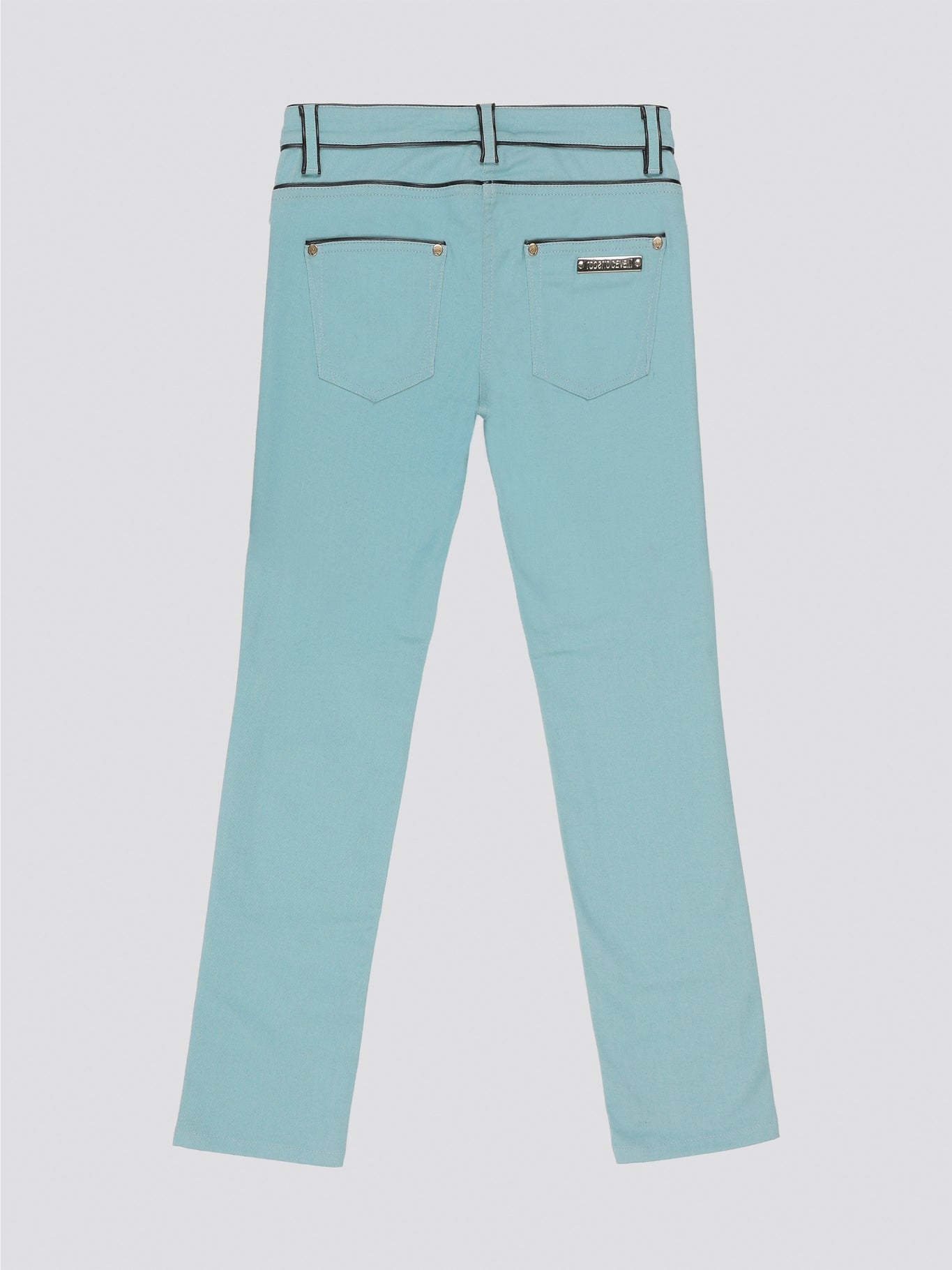 Step out in style with Roberto Cavalli's Green Contrast Lining Jeans, the perfect blend of edgy and sophisticated. Featuring a sleek green contrast lining along the pockets, these jeans add a pop of color to your wardrobe. Elevate your look and make a bold fashion statement with these eye-catching jeans from Roberto Cavalli.