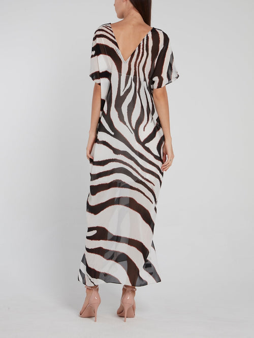 Zebra Effect V-Neck Maxi Dress