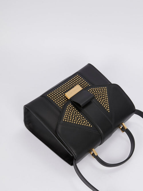 Angie Black Geometric Studded Leather Handbag