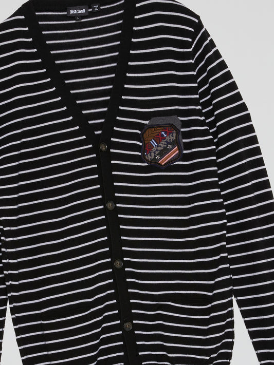 Black Striped Cotton Cardigan