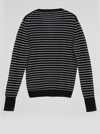 Black Striped Cotton Cardigan