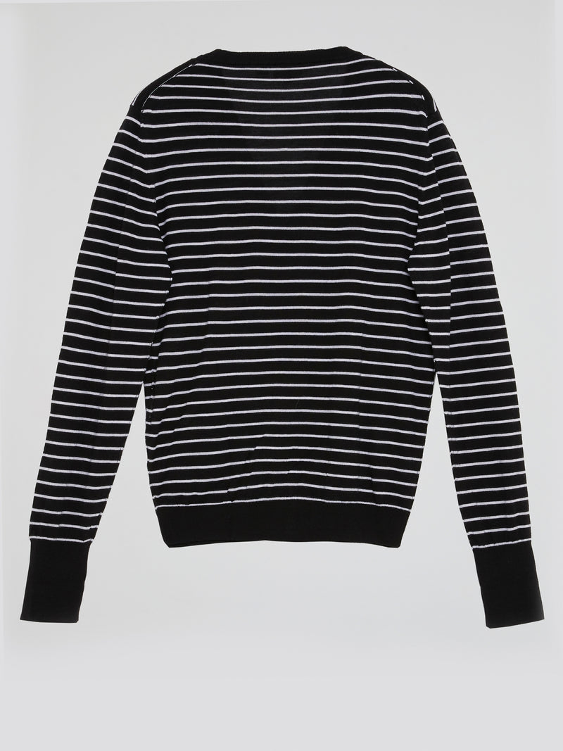 Black Striped Cotton Cardigan