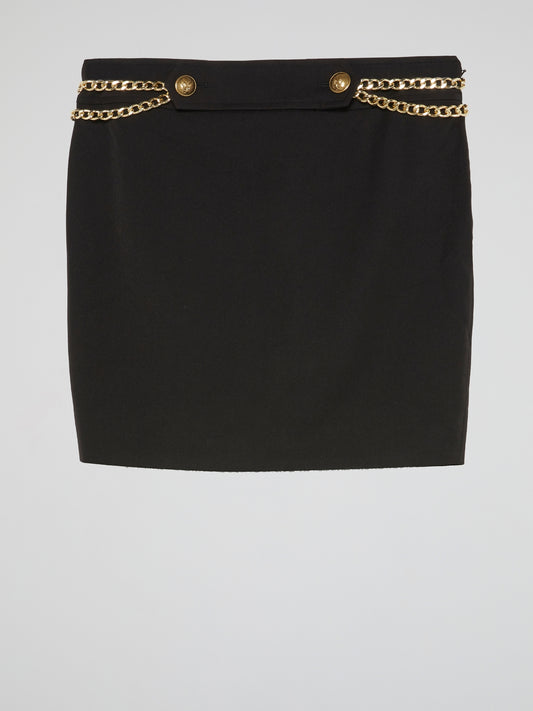 Black Luxe Chain-Embellished Mini Skirt