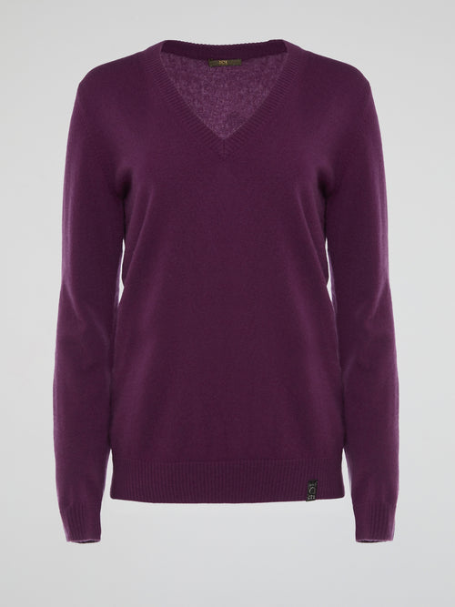 Purple V-Neck Cashmere Sweater