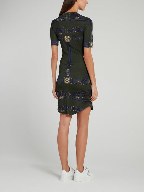 Olive Printed Jersey Dress