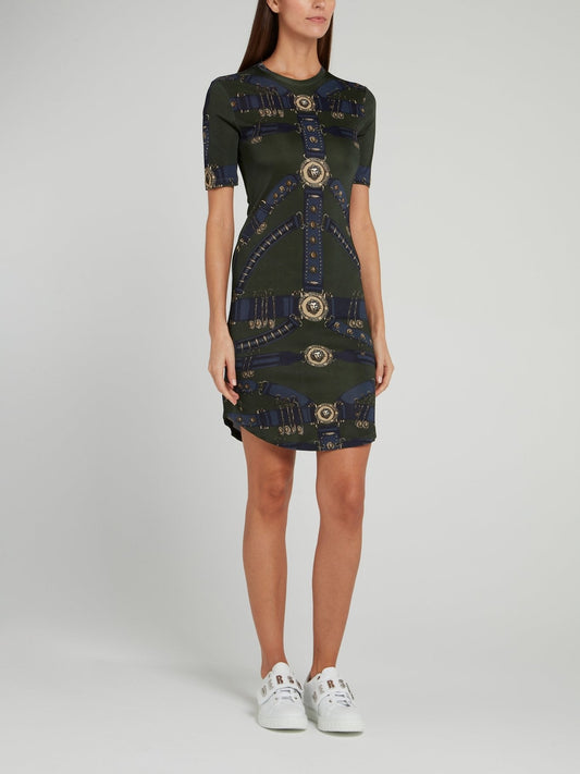 Olive Printed Jersey Dress