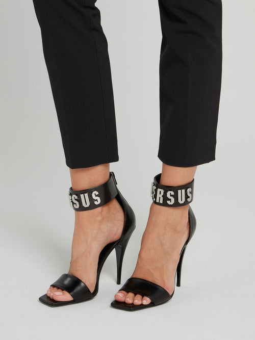 Black Logo Ankle Strap Leather Sandals