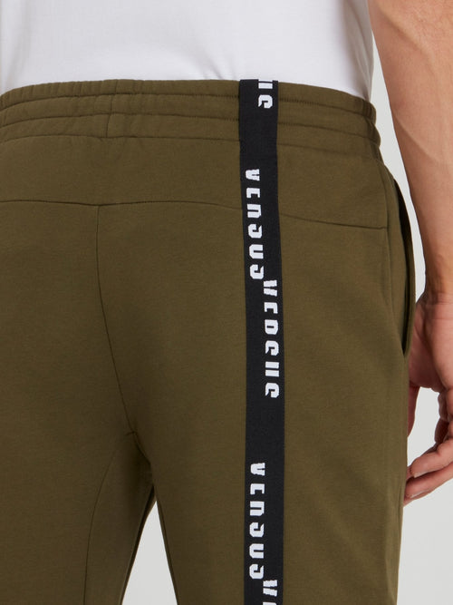 Olive Back Logo Stripe Track Pants