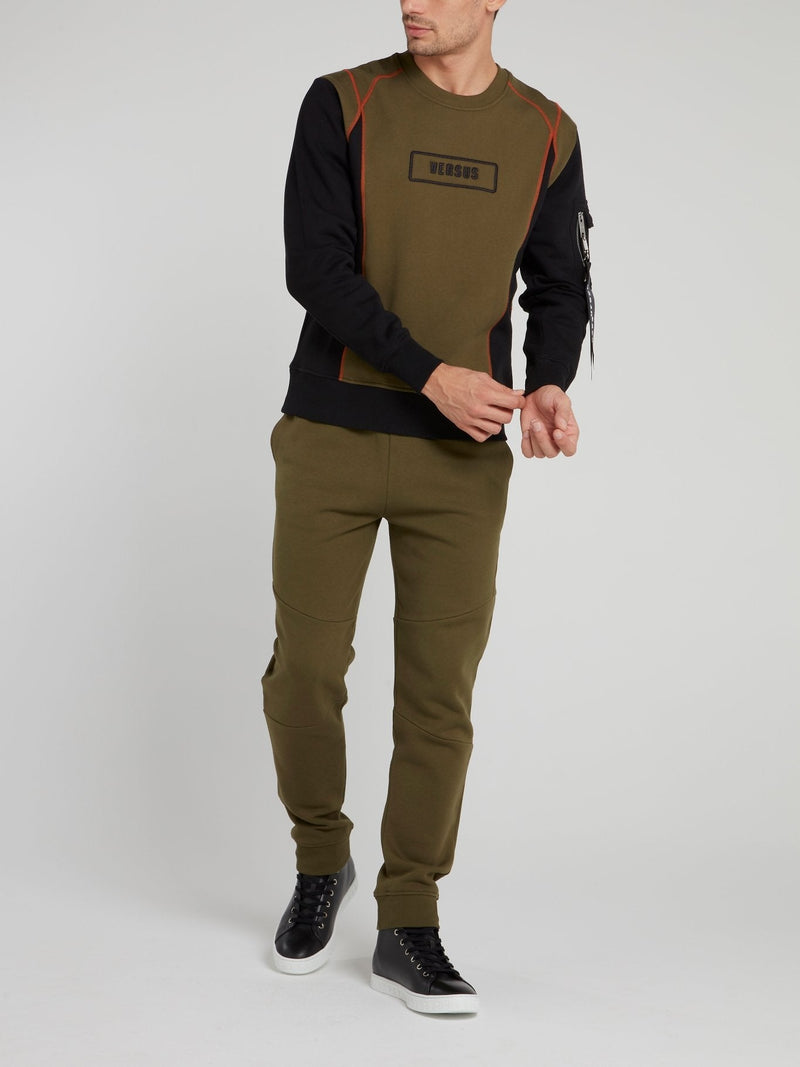 Olive Panel Logo Cotton Sweatshirt