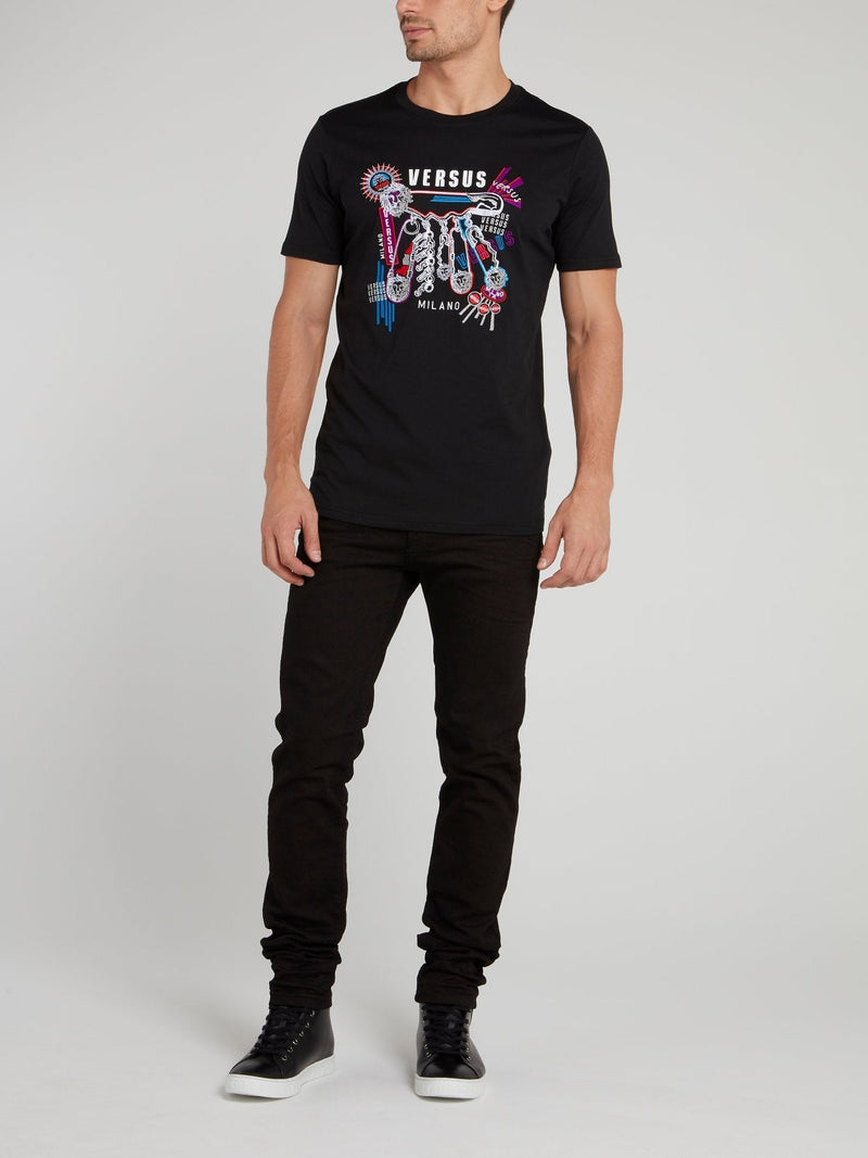 Black Abstract Print T-Shirt